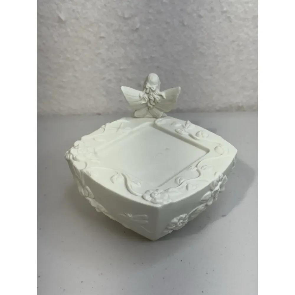 PartyLite Enchantment Fairy Square Pillar Candle Holder Bisque Porcelain Retired - Picture 4 of 9